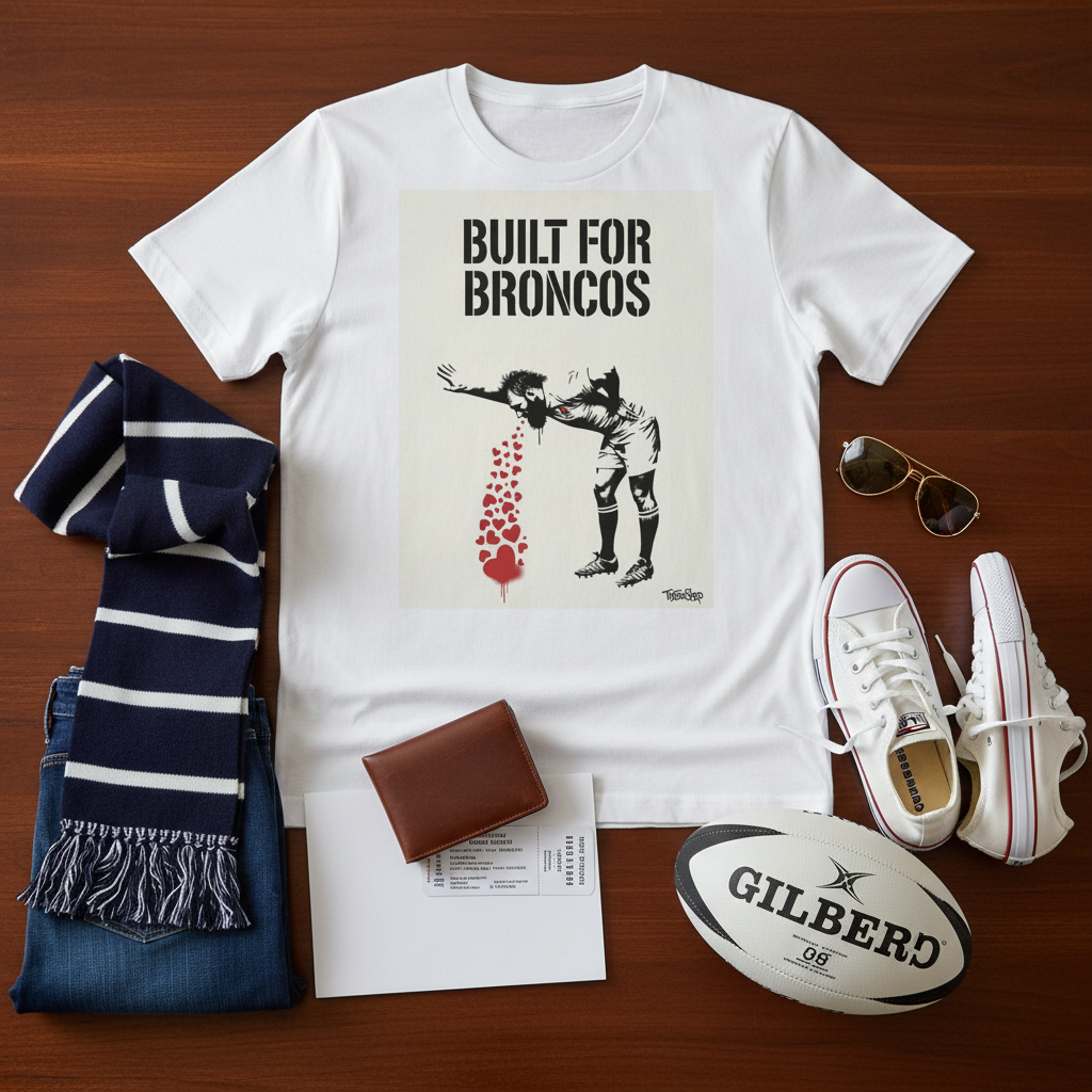 BUILT FOR BRONCOS Rugby T-Shirt - Stone