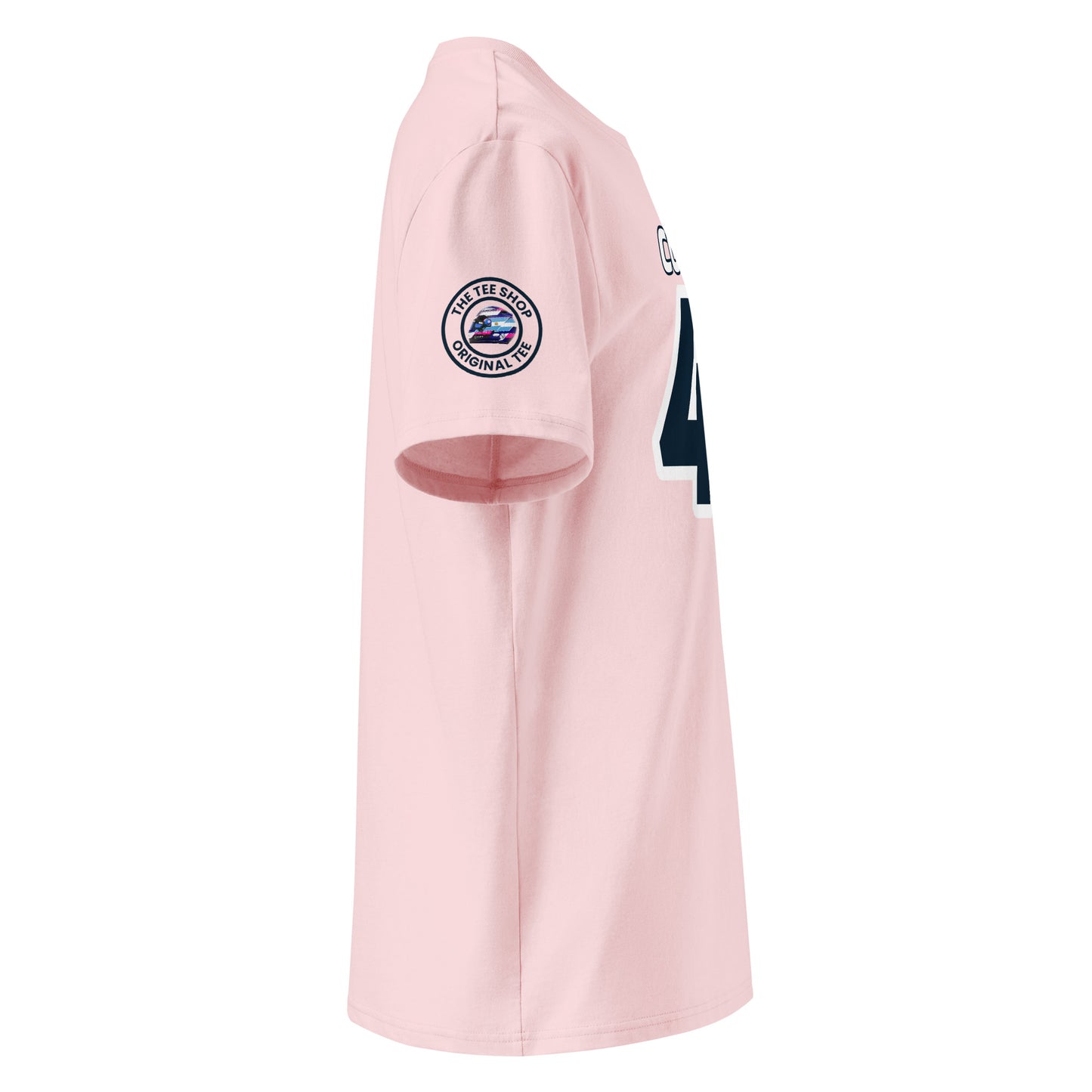 Check out the right sleeve of the pink Franco Colapinto Alpine F1 Driver T-Shirt, showcasing TheTeeShop logo with a unique Colapinto-themed image.