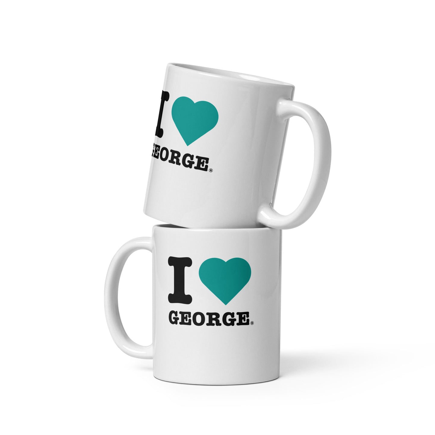 Front view of the large George Russell Mercedes Teal Heart hot chocolate mug. Great for fans of British driver and in this case George Russell.