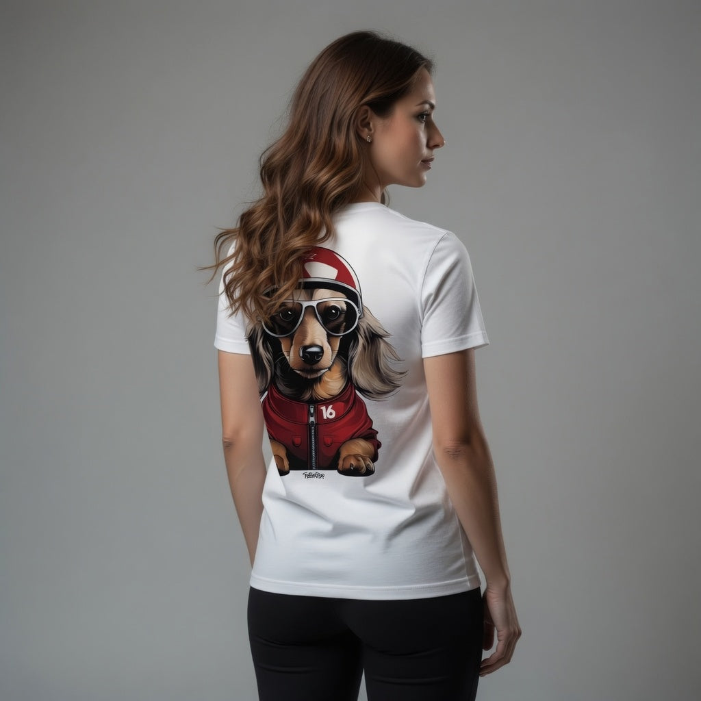 Back Print Leo Racing Dog T-Shirt