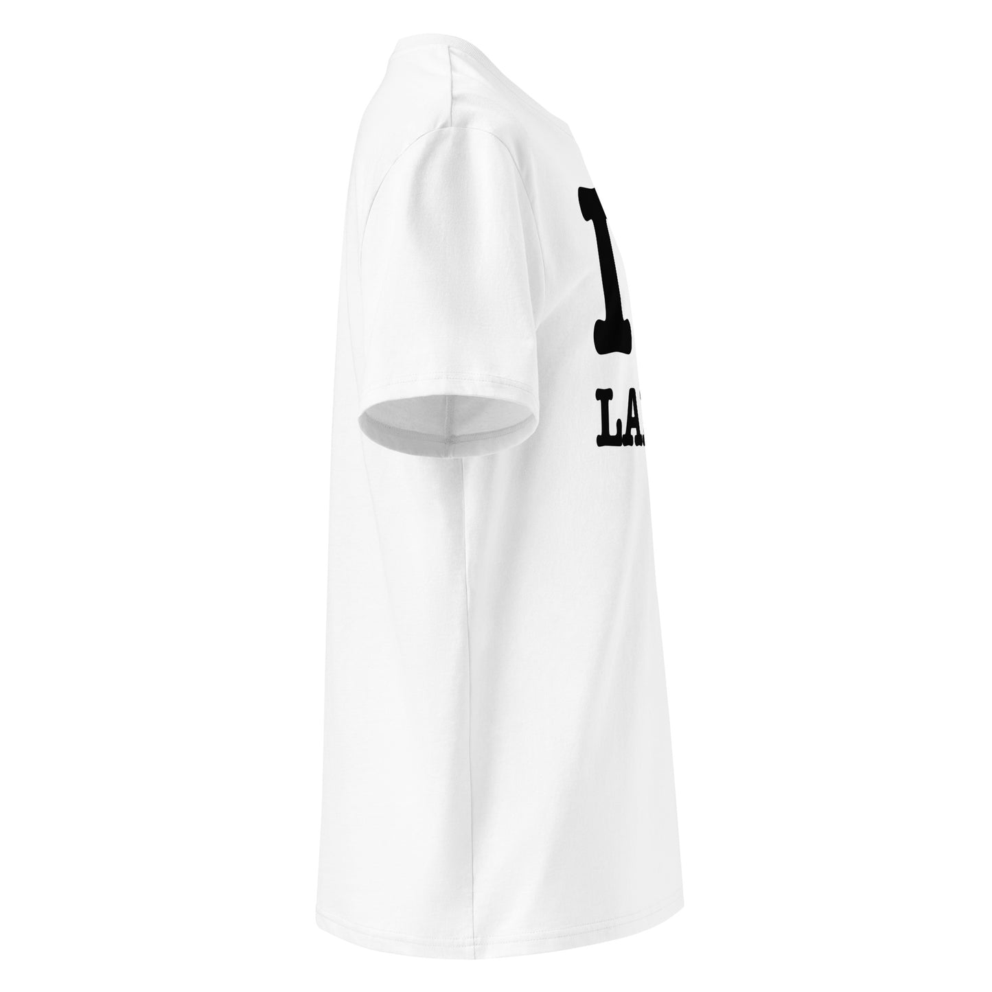 Right side profile of the I ♥ LANDO tee, showing the clean fit and bold fan statement.