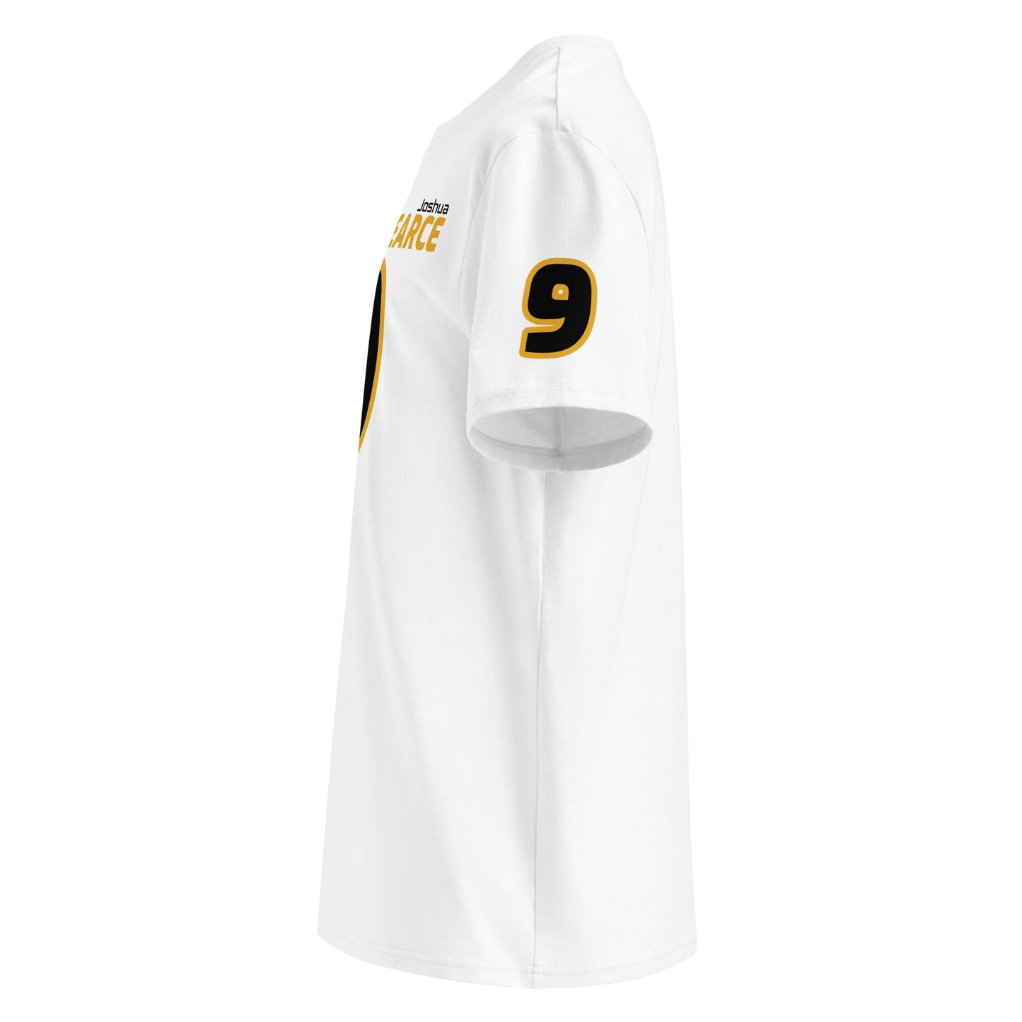 Left sleeve view of the Joshua Pearce APX GP T-Shirt in white, highlighting the number 9.