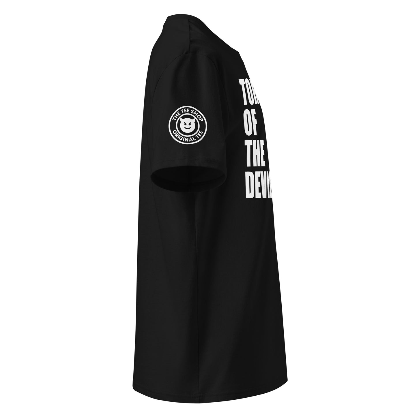 See the left side of our Torque of the Devil Black T-Shirt, designed for petrolheads who appreciate high-torque engines.