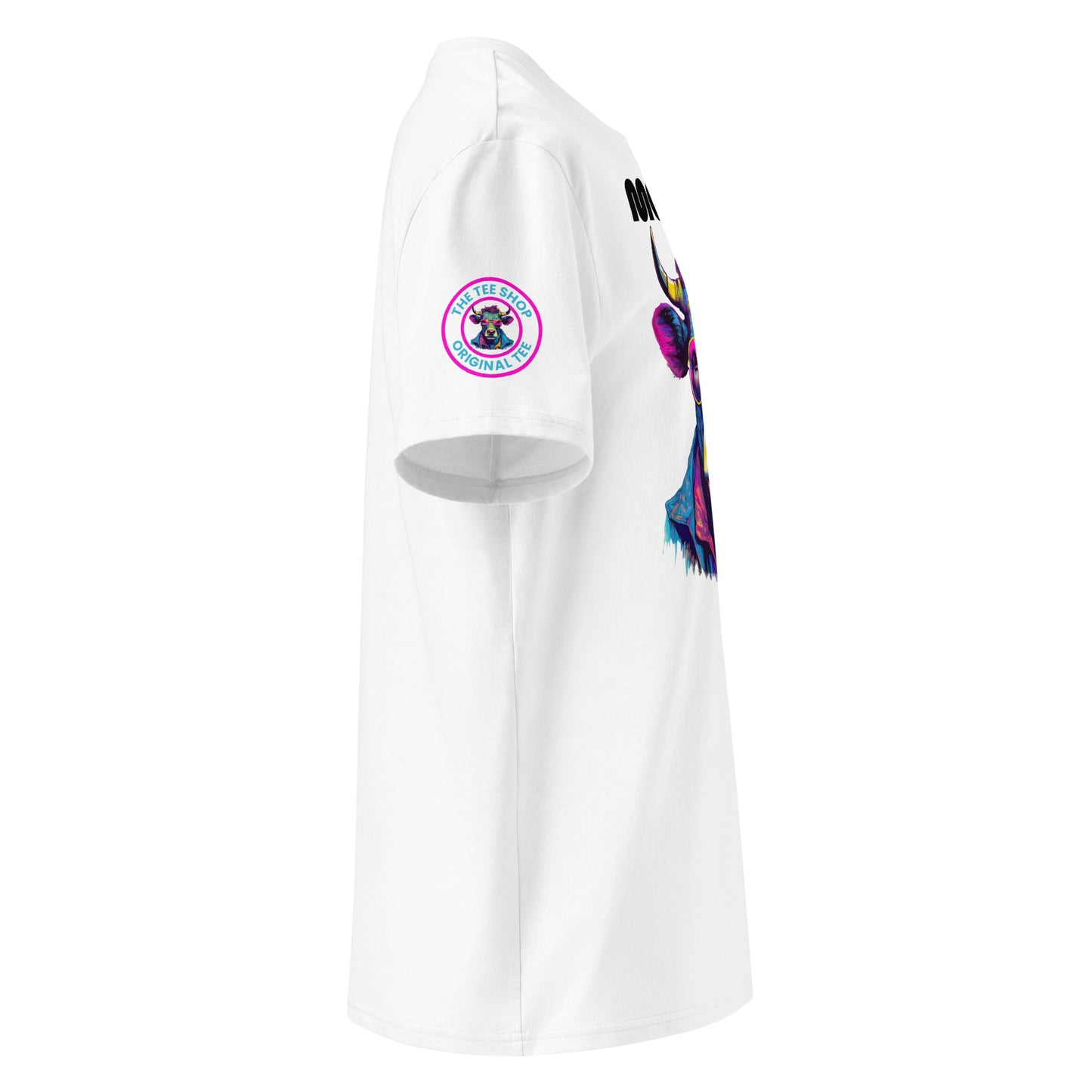 Right sleeve view of the Monacow T-Shirt showing TheTeeShop logo with a Monaco-themed graphic.