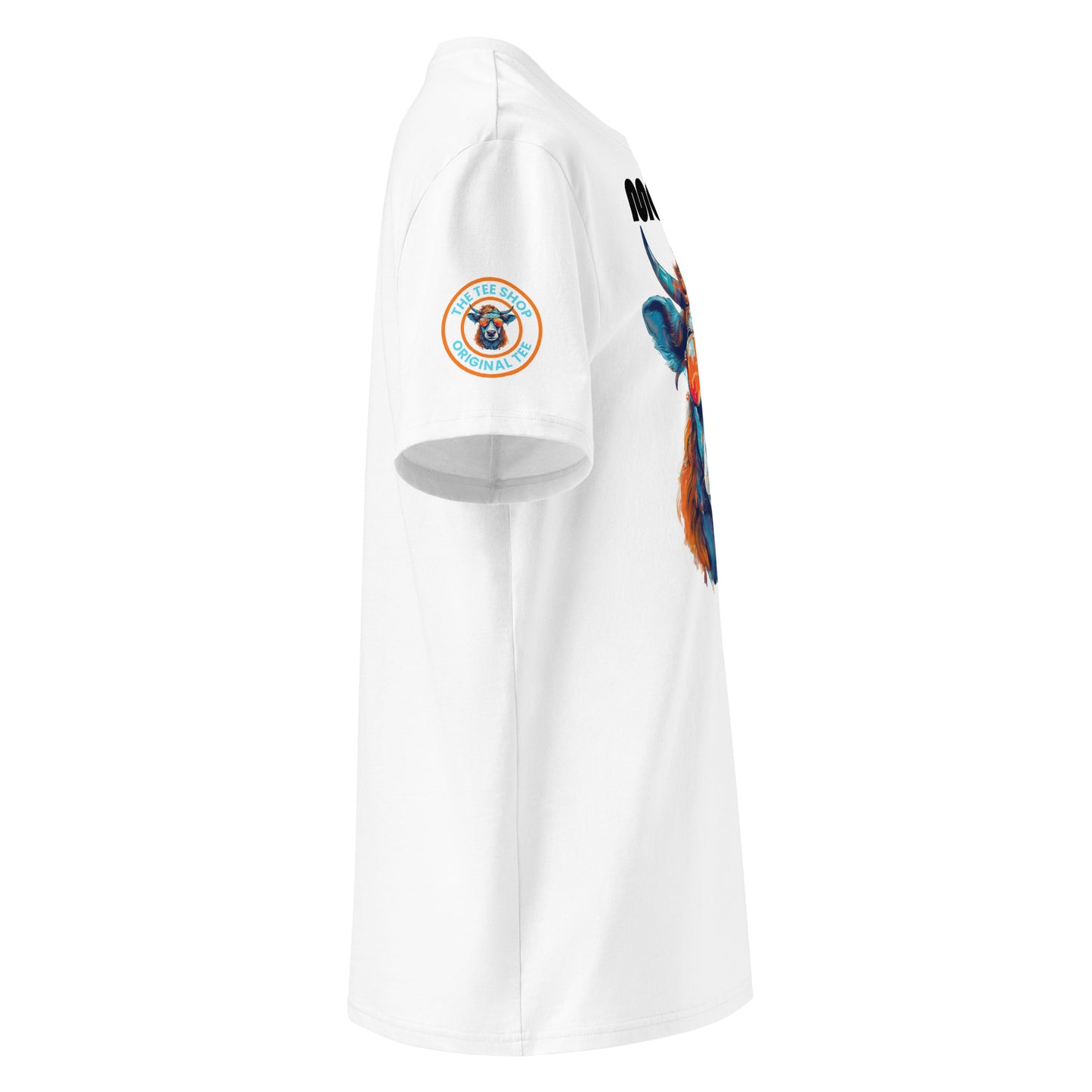 Right sleeve view of the Monacow T-Shirt showing TheTeeShop logo with a Monaco-themed graphic.