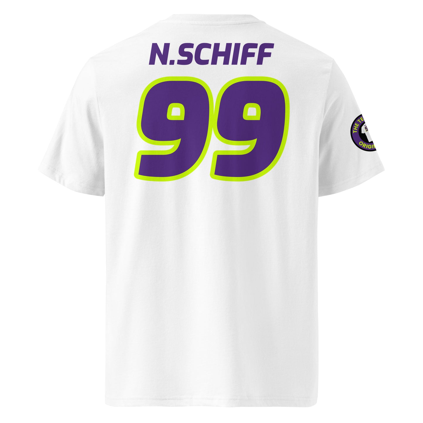 Explore the rear view of our Naomi Schiff W Series White T-Shirt, perfect for motorsport enthusiasts and fans of the W Series.