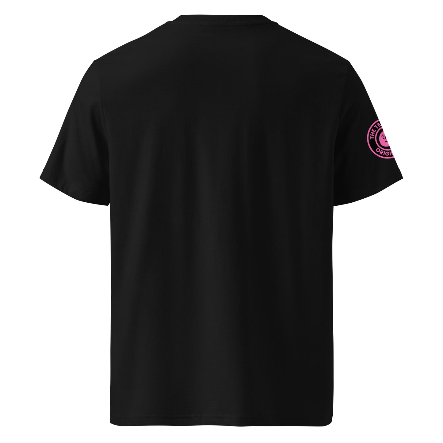Back view of black unisex t-shirt with plain design. No rear print, highlighting the bold front pink slogan and unique zip it logo on the sleeve. DTF print, perfect for car meet enthusiasts.