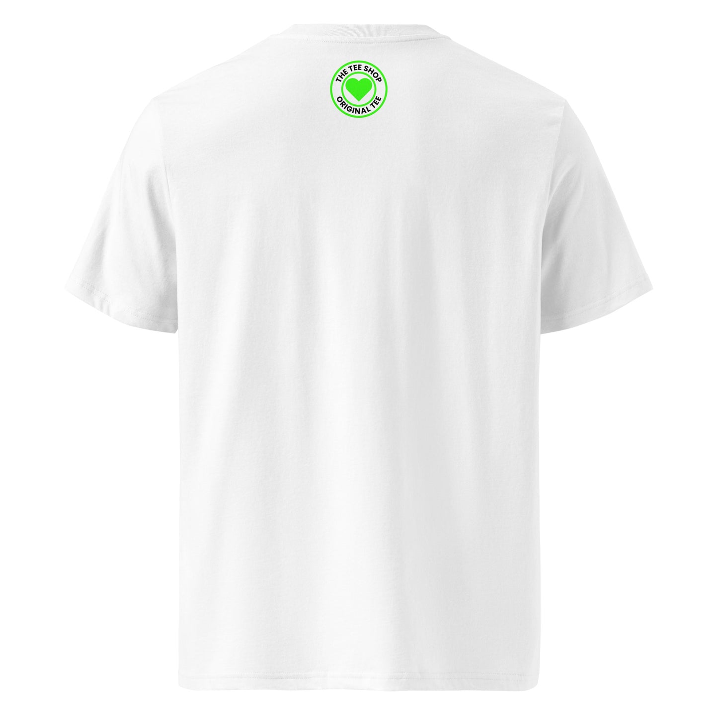Back of the tee featuring TheTeeShop logo in Stake Sauber Green – subtle and stylish.