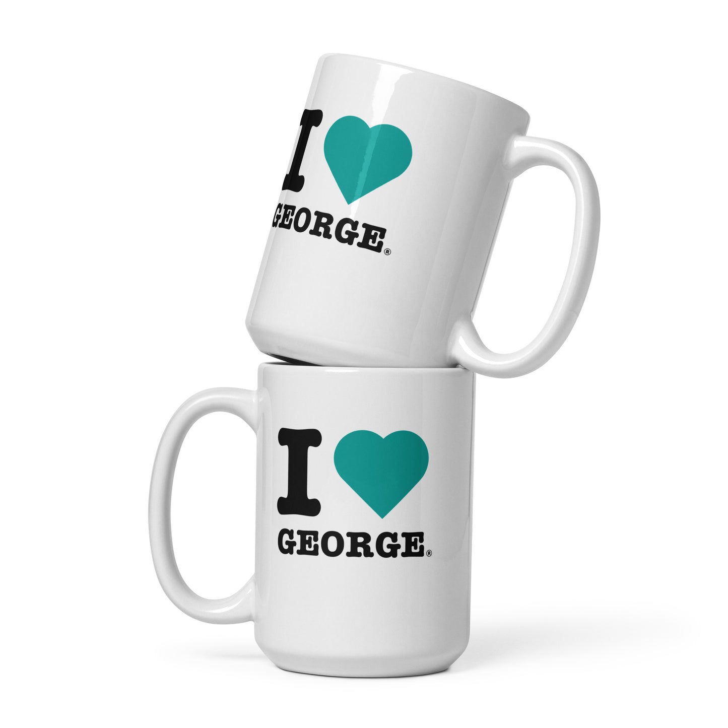 Front view of the large George Russell Mercedes Teal Heart hot chocolate mug. Great for fans of British driver and in this case George Russell.