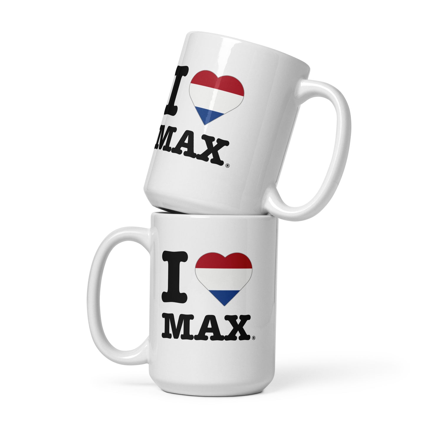 Front view of the large Max Verstappen Dutch Heart hot chocolate mug. Great for fans of F1 drivers and in this case Max Verstappen.