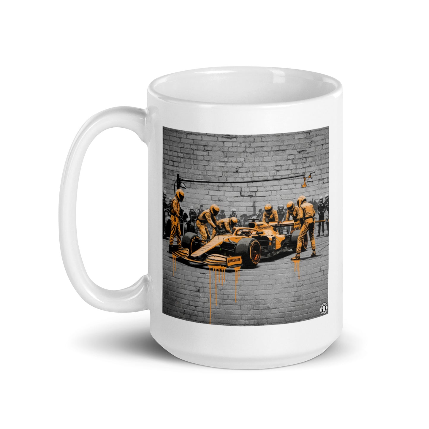 White 15oz McLaren mug with handle on left