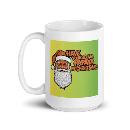 Image of mclaren mug with christmas greetings handle on left.