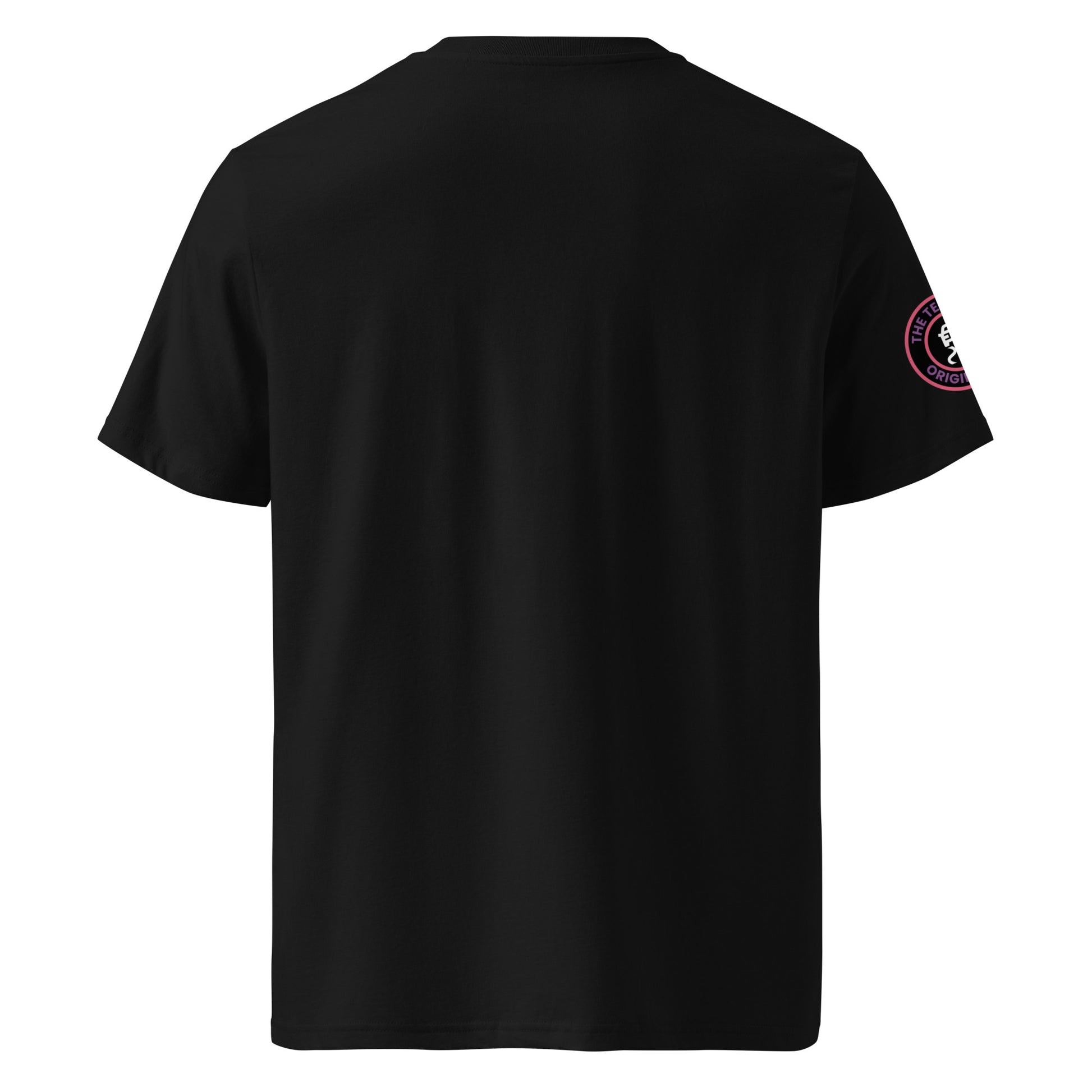 Back view of black unisex t-shirt with plain design. No rear print, highlighting the multi-colour slogan and traction control logo on the sleeve. DTF print, perfect for torque fans.
