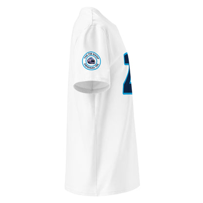 Check out the right sleeve of the white Alexander Albon T-Shirt, showcasing TheTeeShop logo with a unique image correlating to Alexander Albon.