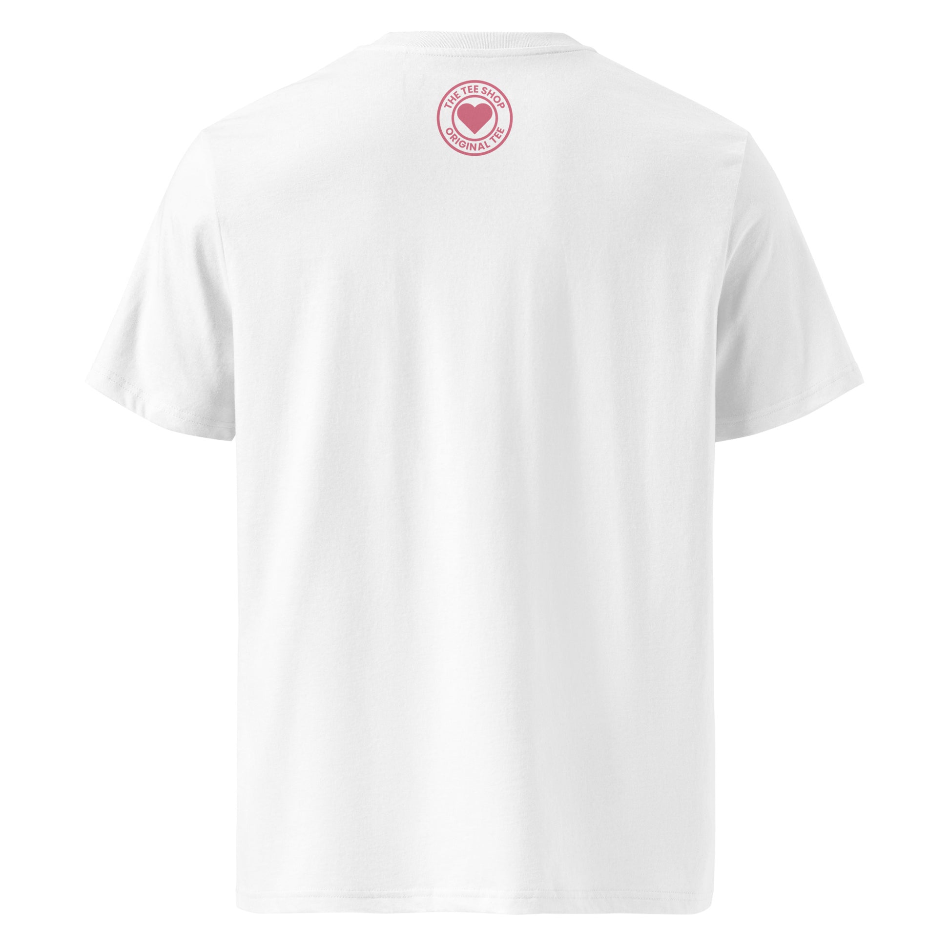 Back of the tee featuring TheTeeShop logo in Alpine pink – subtle and stylish.