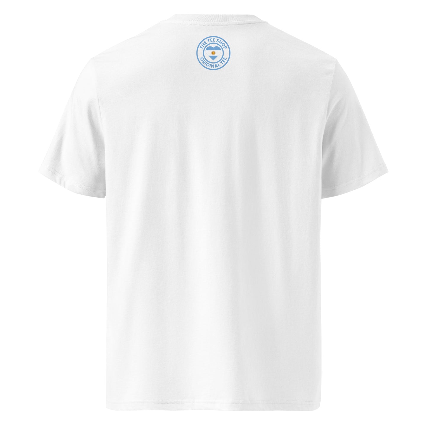 Back of the tee featuring TheTeeShop logo in Argentinian blue and white – subtle and stylish.