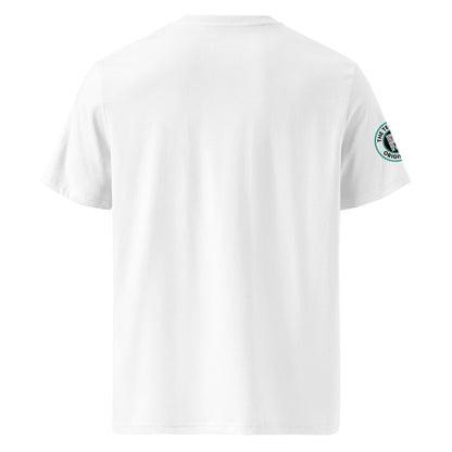 Back view of white unisex t-shirt with plain design. No rear print, highlighting the bold front slogan in teal and black. DTF print, perfect for F1 fans.