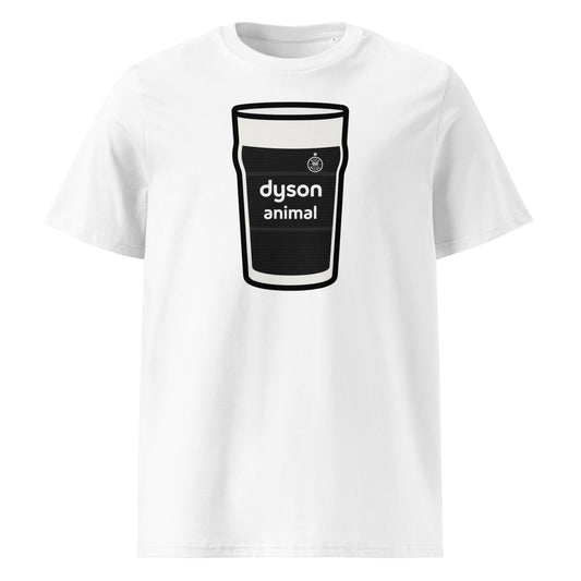 White Bath European Mega Pint Rugby T-Shirt with black pint glass graphic, Dyson Animal sponsor detail and Bath Rugby crest.