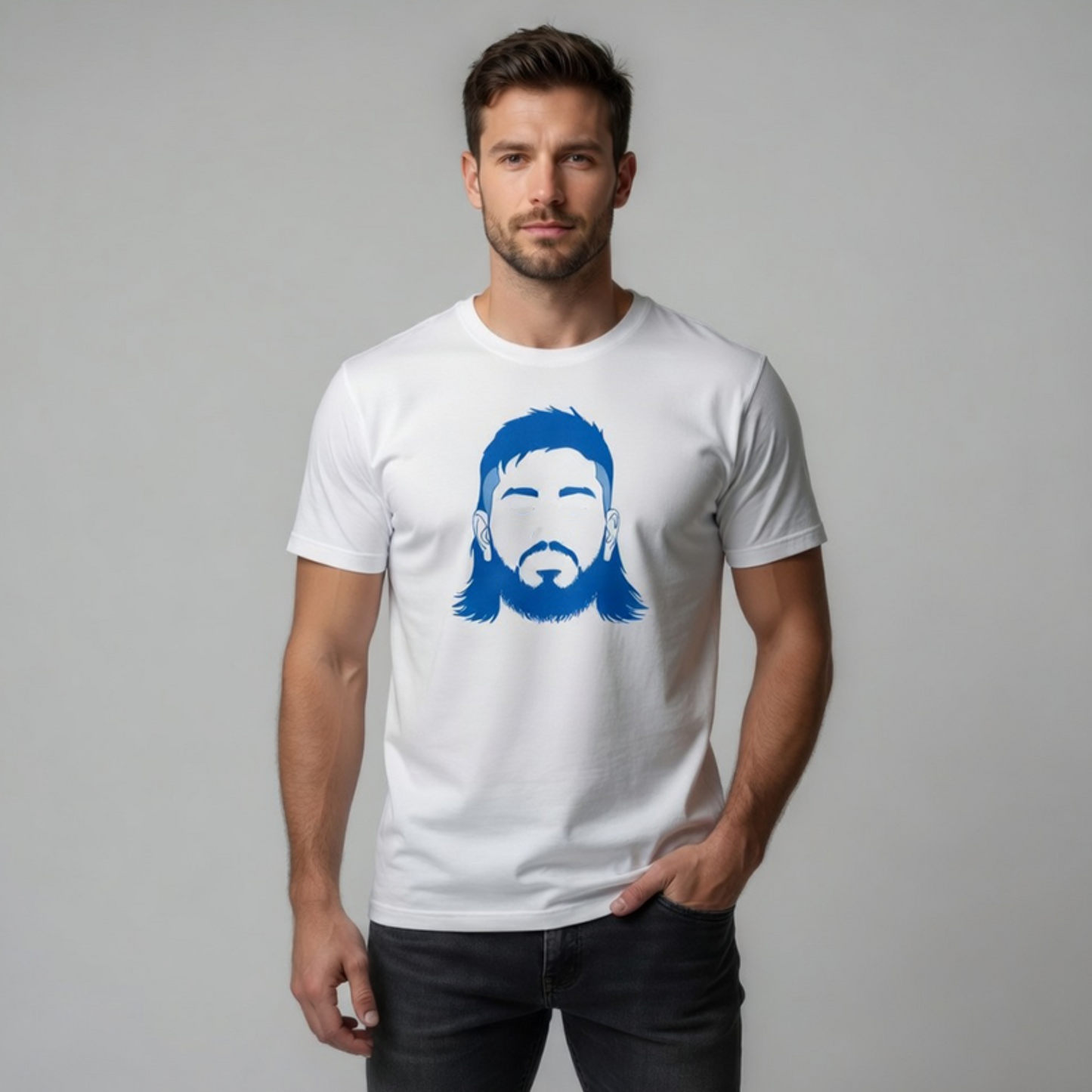 Male model wearing a Big Joe McCarthy Leinster t-shirt with a Leinster rugby fan graphic.