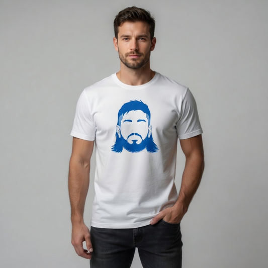 Male model wearing a Big Joe McCarthy Leinster t-shirt with a Leinster rugby fan graphic.