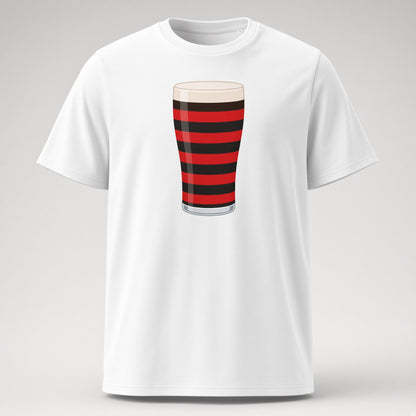 White Blackheath rugby Mega Pint t-shirt with a red and black striped pint glass graphic for Blackheath supporters in South East London, ideal for match days and England fans