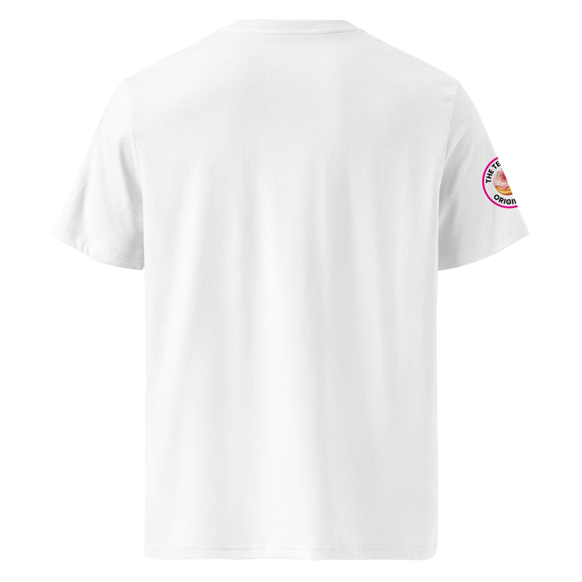 Back view of white unisex t-shirt with plain design. Minimalist style, comfortable fit, perfect for car fans.

