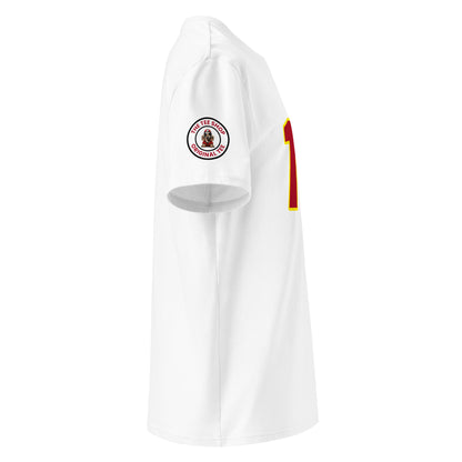Check out the right sleeve of the white Charles Leclerc T-Shirt, showcasing TheTeeShop logo with a unique image correlating to Charles Leclerc.