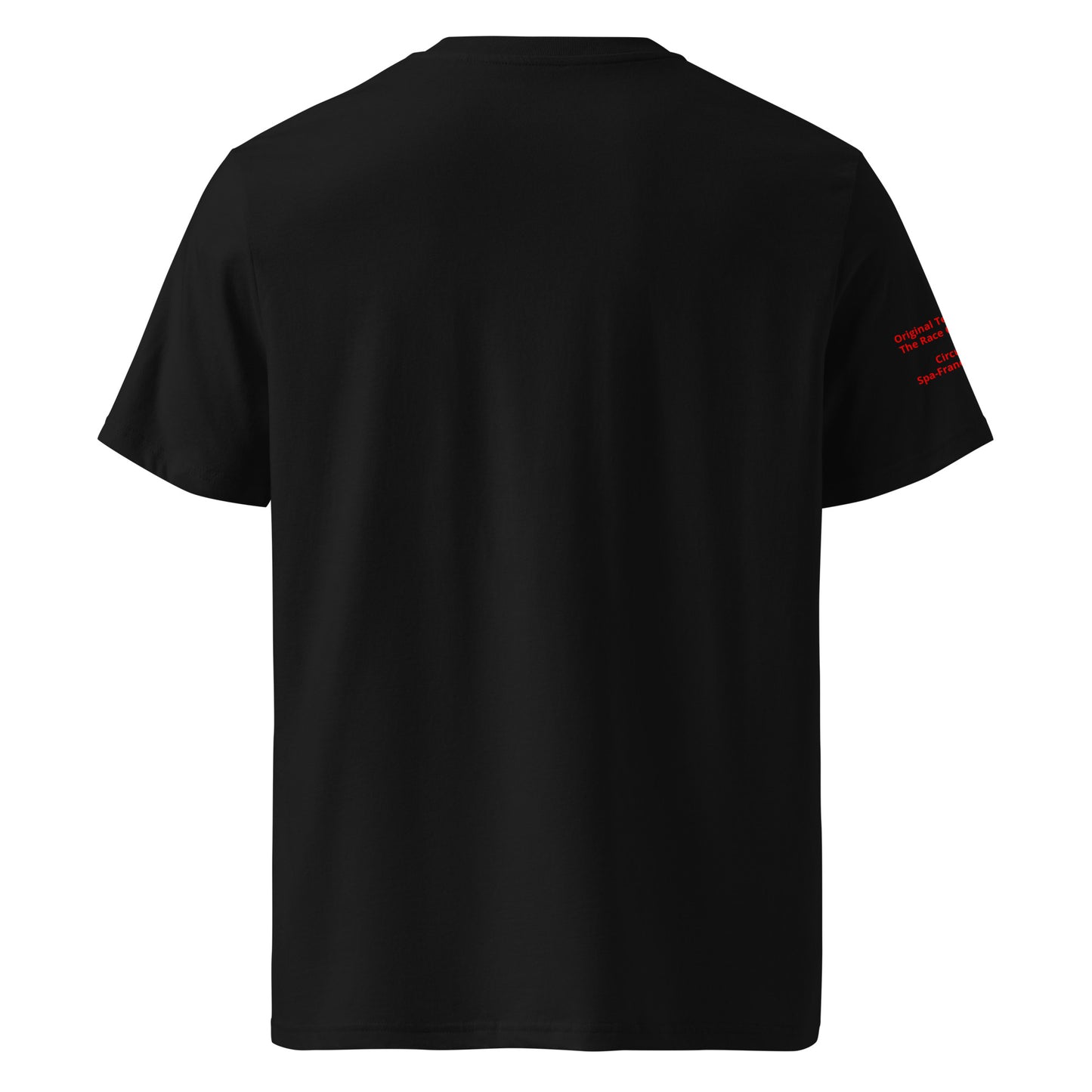 Back view of the Eau Rouge Black T-Shirt, offering a sleek and bold motorsport design.