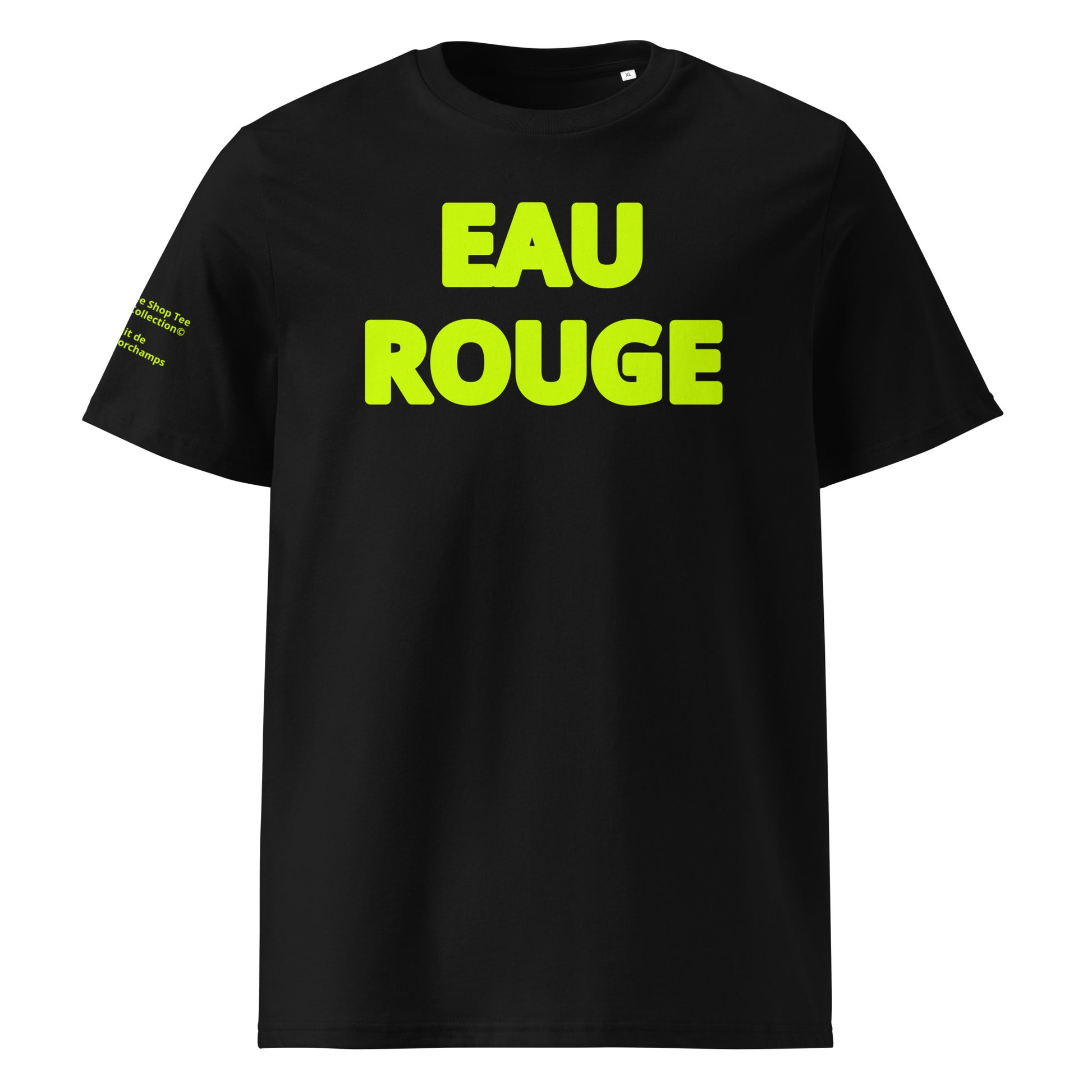 Front view of the Eau Rouge T-Shirt in black with yellow, perfect for racing enthusiasts.