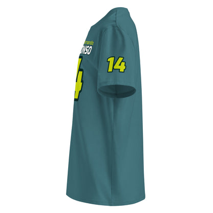 See the left sleeve of the green Fernando Alonso T-Shirt, featuring additional logos or designs. Ideal for car meets and shows.