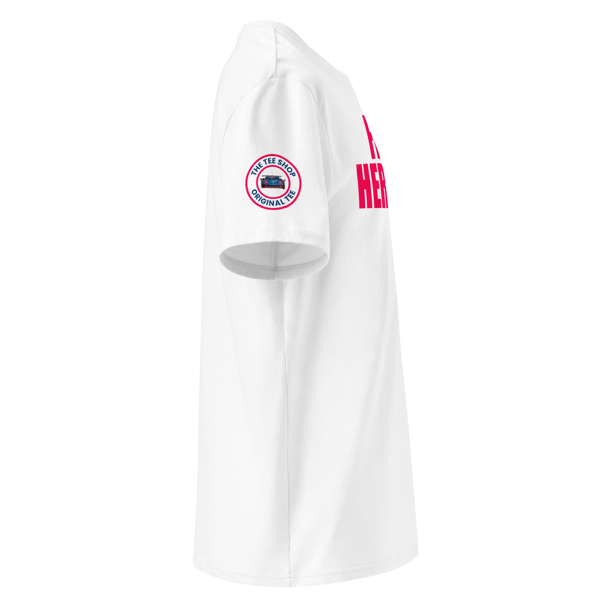 Franz Hermann GT3 T-shirt in white, sleeve detail – premium cotton motorsport tee