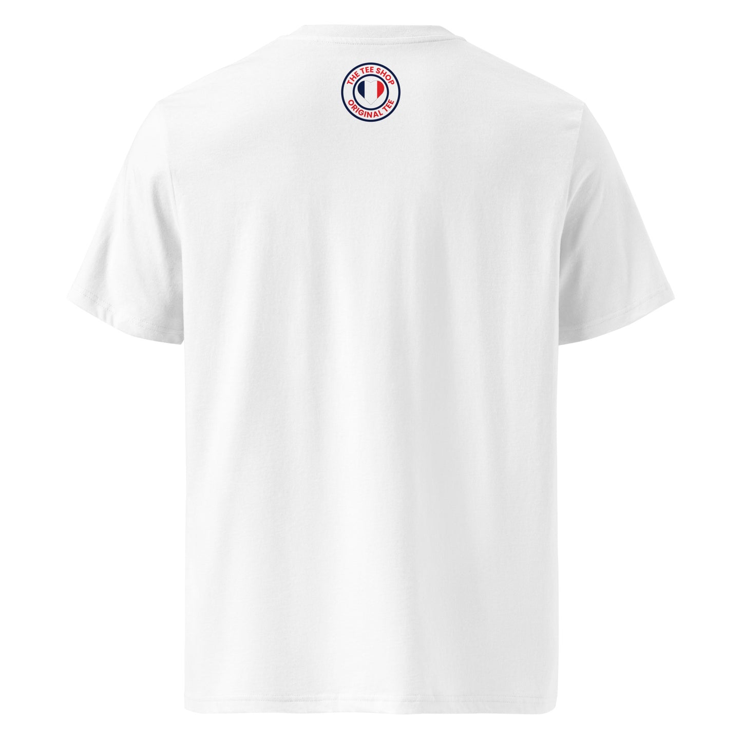 Back of the tee featuring TheTeeShop logo in French flag colours – subtle and stylish.