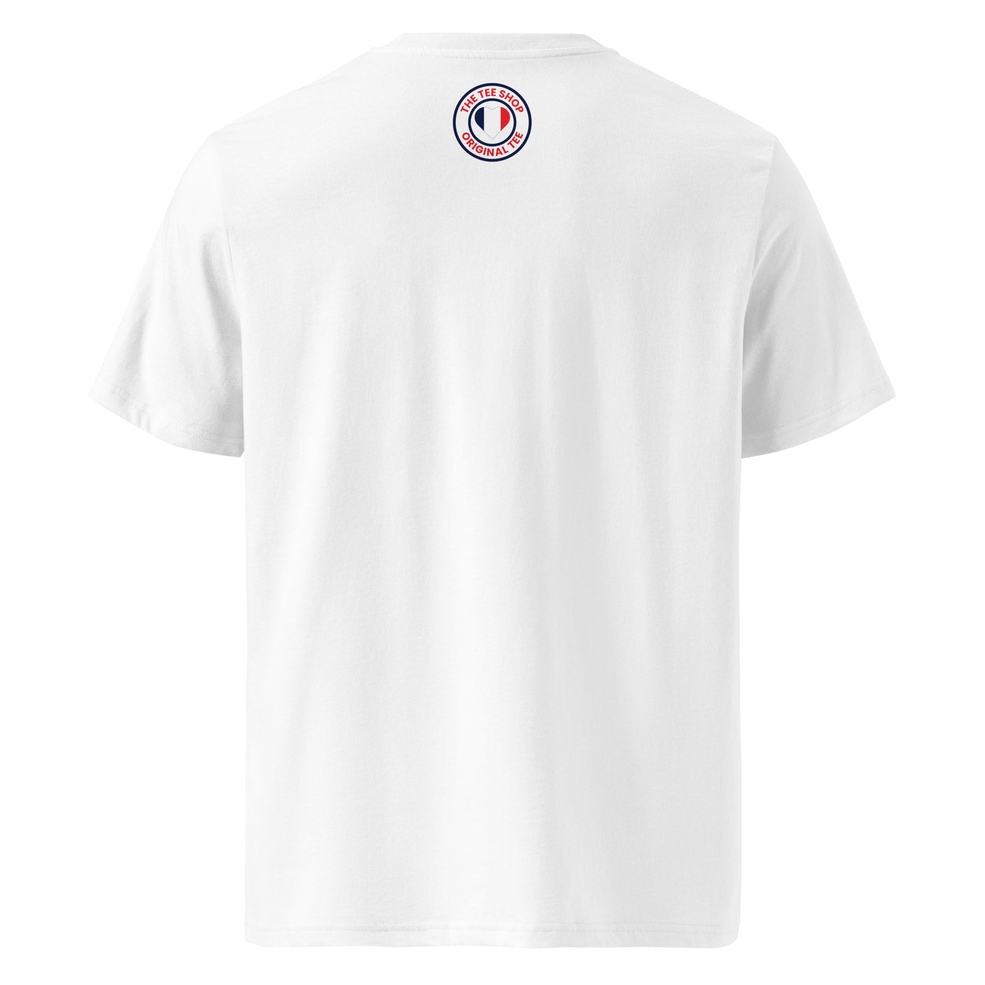 Back of the tee featuring TheTeeShop logo in French flag colours – subtle and stylish.