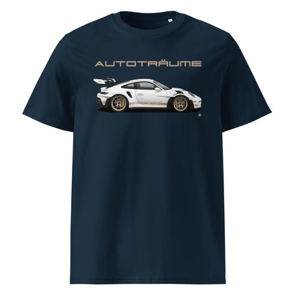 French Navy AUTOTRÄUME GT3 RS T-Shirt with Gold Detail front view.