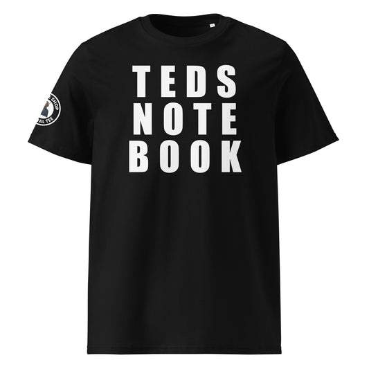 Check out the front view of our Teds Note Book Black T-Shirt, featuring bold text celebrating Ted Kravitz's brilliant F1 show.