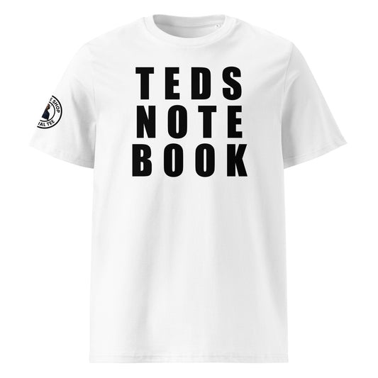 Check out the front view of our Teds Note Book White T-Shirt, featuring bold text celebrating Ted Kravitz's brilliant F1 show.
