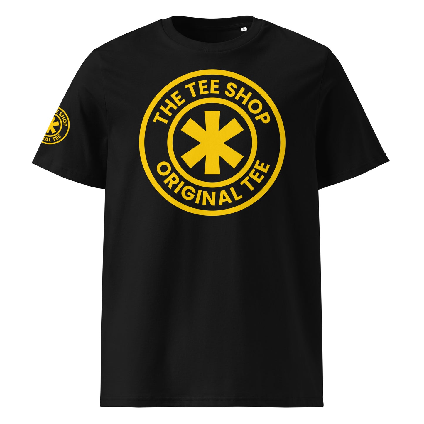 Front view of The Tee Shop Crew T-SHIRT IN BLACK WITH A Red Bull Yellow Logo 
