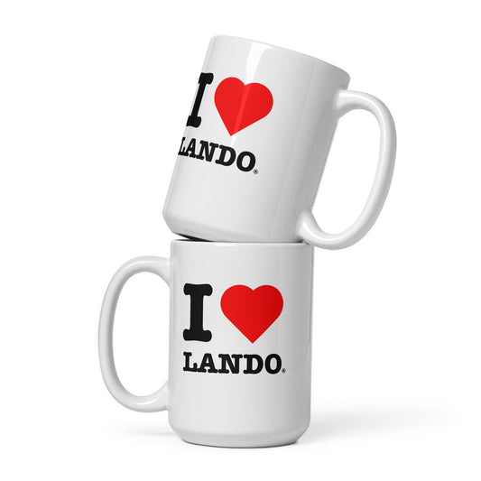 Front view of the large Lando Norris hot chocolate mug. Great for fans of British driver and in this case Lando Norris.