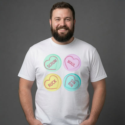Rugby Love Hearts T‑Shirt – Scrum Maul Ruck Try