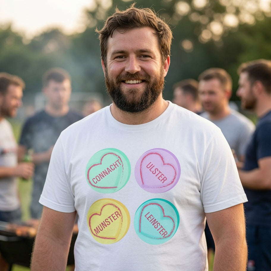 Rugby Love Hearts T‑Shirt – Connacht Ulster Munster Leinster