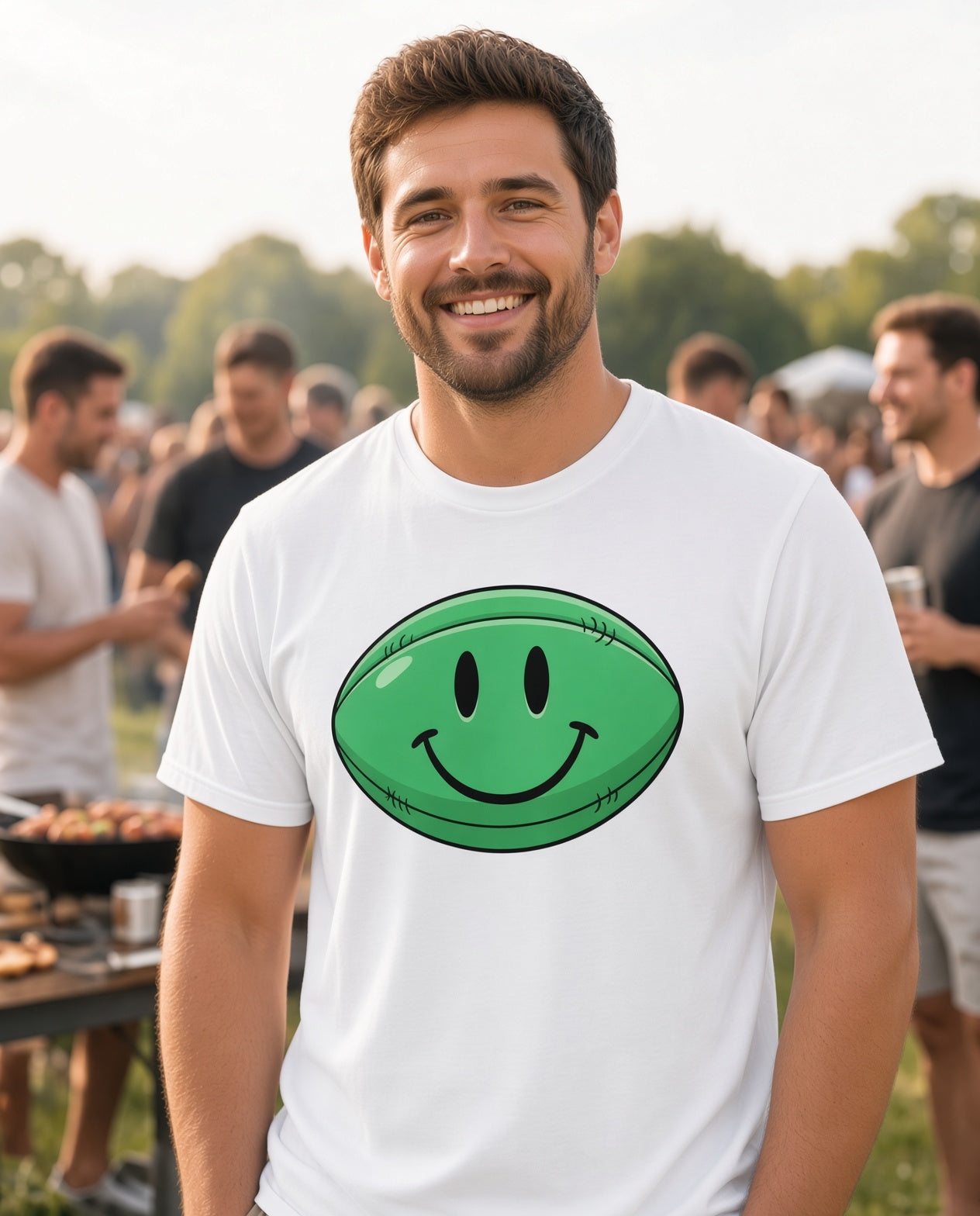 Green Smiley Face Rugby T-Shirt