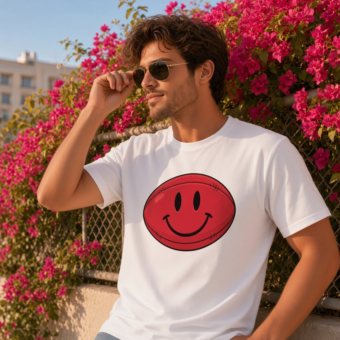 Red Smiley Face Rugby T-Shirt