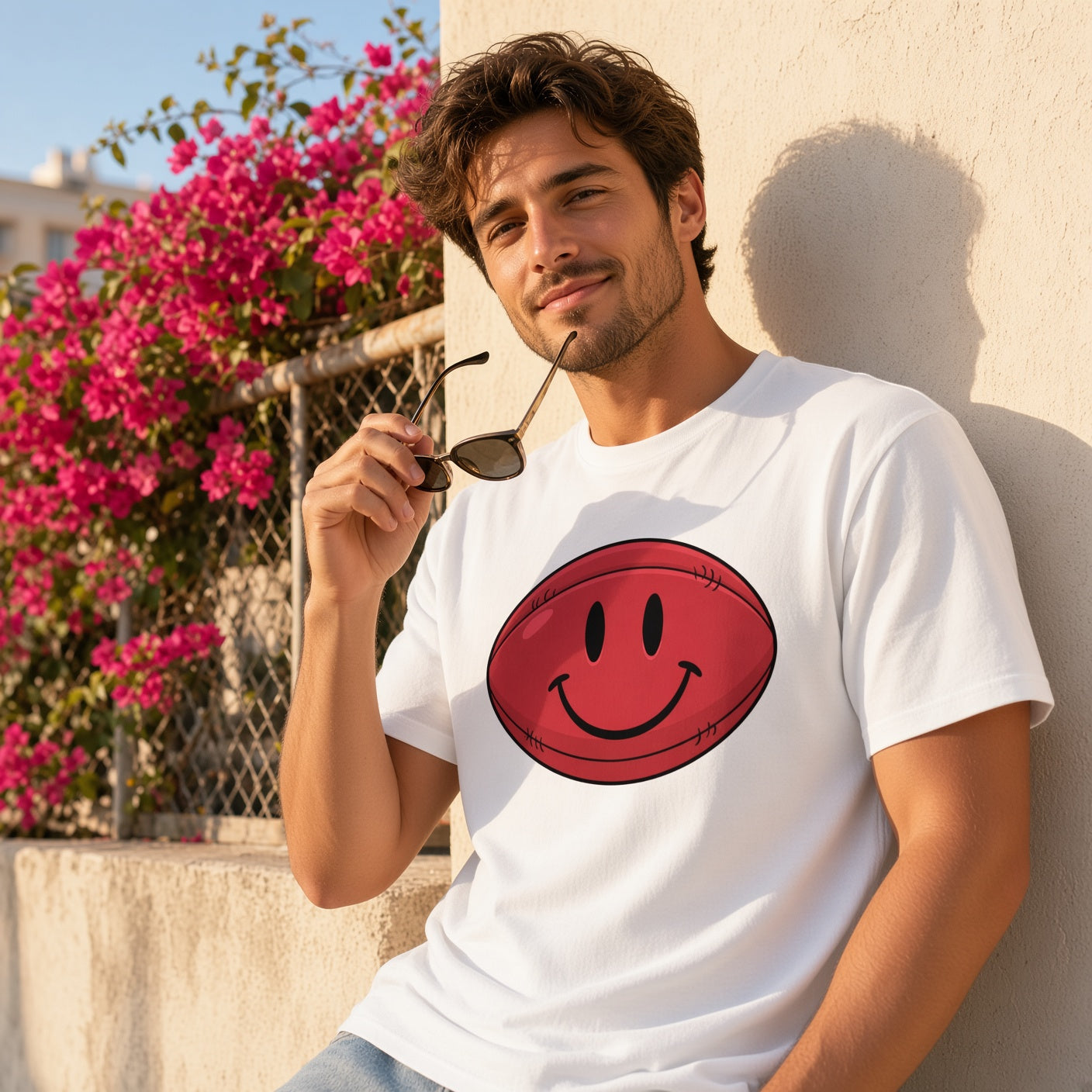 Red Smiley Face Rugby T-Shirt