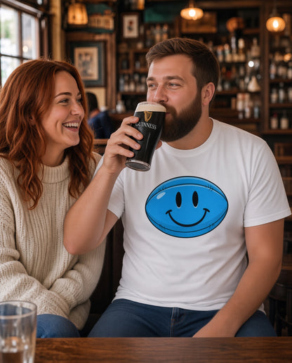 Blue Smiley Face Rugby T-Shirt