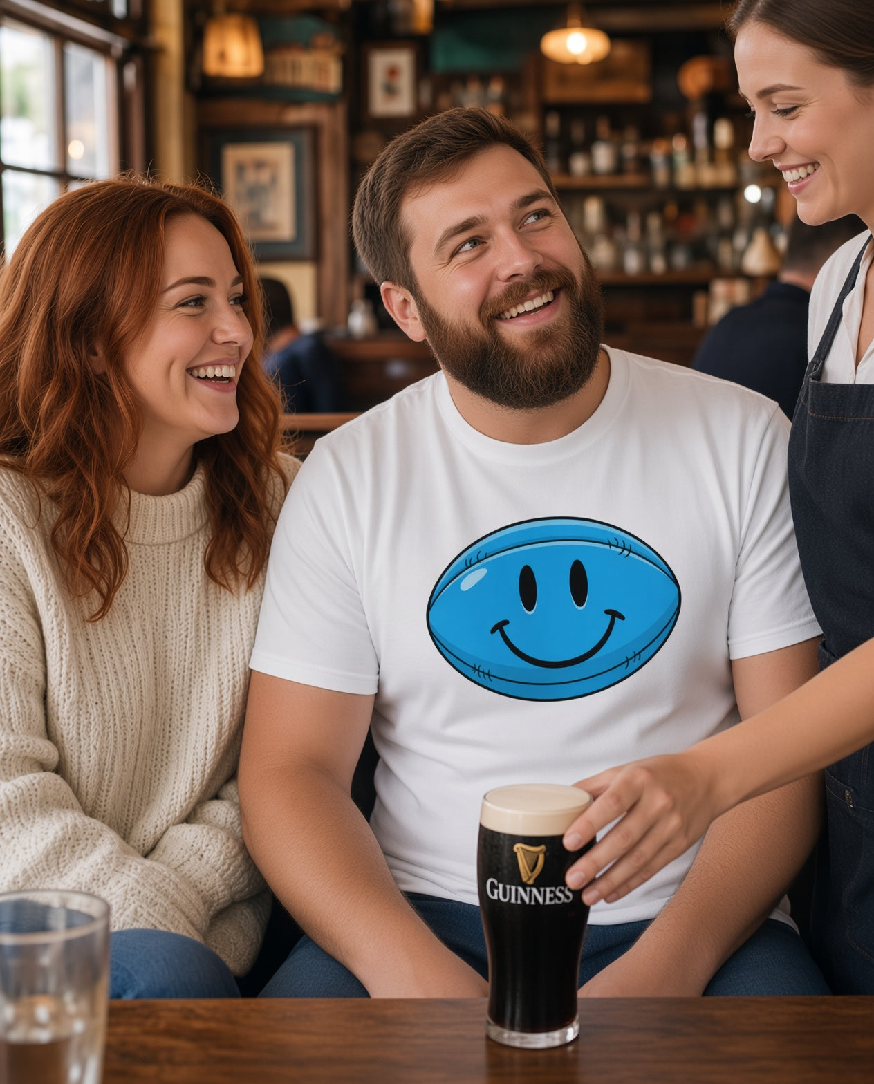 Blue Smiley Face Rugby T-Shirt