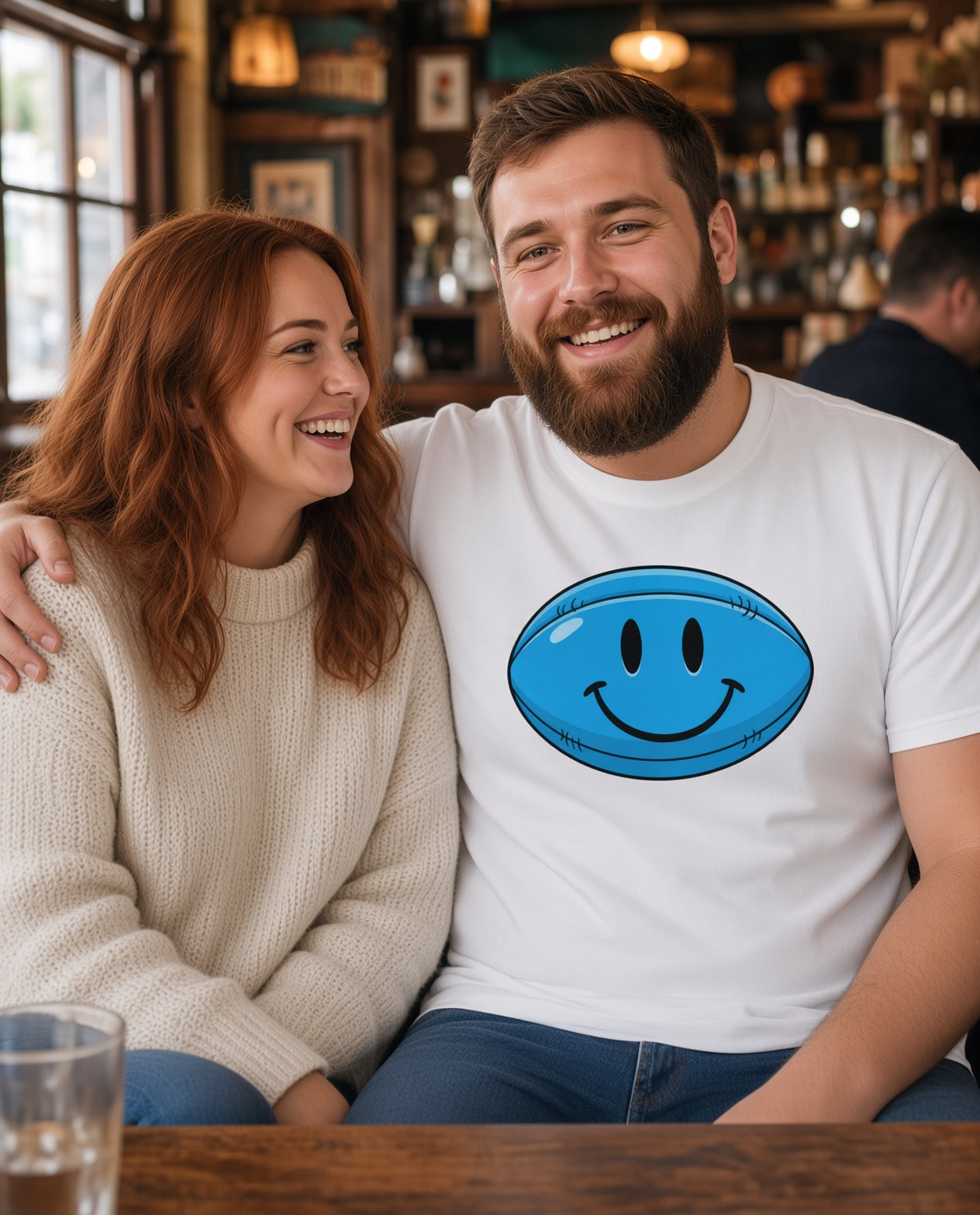 Blue Smiley Face Rugby T-Shirt