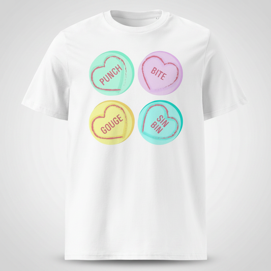 Rugby Love Hearts T‑Shirt – Punch Bite Gouge Sin Bin