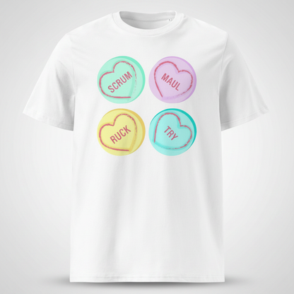 Rugby Love Hearts T‑Shirt – Scrum Maul Ruck Try