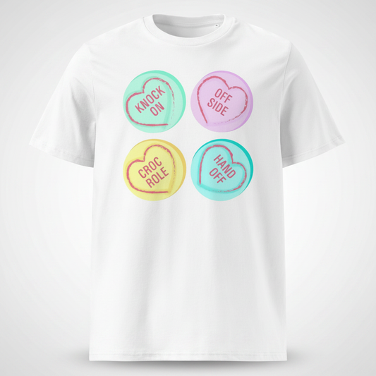 Rugby Love Hearts T‑Shirt – Knock On Off Side Croc Roll Hand Off