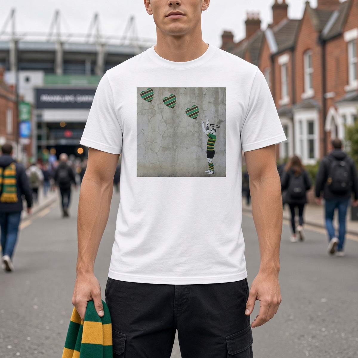 Northampton Rugby Lineout Throw Street Art T‑Shirt 2.0 with Halo